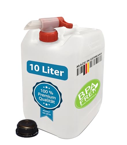 plasteo® 10 Liter Getränke- Wasserkanister Natur mit Hahn und Schraubdeckel | BPA Frei | Lebensmittelecht