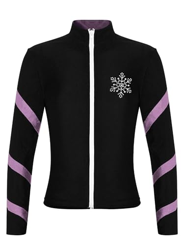 FEESHOW Kinder Mädchen Thermo Eiskunstlauf Jacke Fleece-Gefütterte Trainingsjacke Slim Fit Mit Stehkragen Für Rollkunstlauf Sport Jogging Rosa 146-152