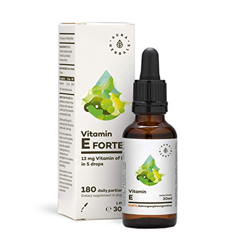 AURA HERBALS® Vitamin E Forte 900 Tropfen Öl - Hochdosiert und bis zu 180 TAGESPORTIONEN - Flüssig 30ml - Natürliches Produkt 100% - Vegan - Hohe Bioverfügbarkeit - Einfache Komposition