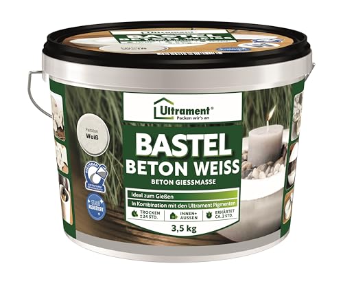 Ultrament Bastel Beton zum Gießen, Gieß-Beton zum Basteln für Kreative, Kreativbeton wasserdicht, Beton Gießmasse - Basis für Pigmente, Weiß, 3,5 kg