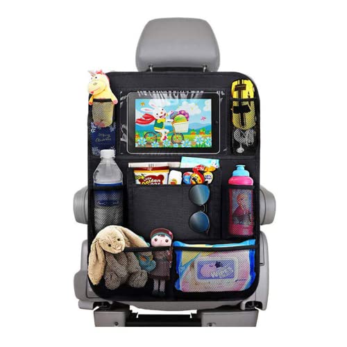 BillyBath 1 Stück Rückenlehnenschutz Auto Kinder mit 10 Zoll iPad/Tablet-Tasche, 600D Oxford Stoff Wasserdicht Autositz Rücksitz Organizer Autositzschoner Rückenlehne, Schwarz