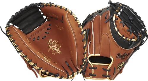 Rawlings Herren Heart of The Hide Catcher-Handschuh, Rechtshänder, Color Sync 8.0, Baseball, 86,4 cm – geschlossenes Netz – Braun/Schwarz/Gold, 34"