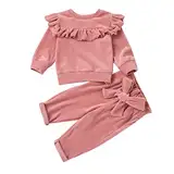 Kleidung Set Sweatshirt +Hosen für Baby Mädchen Neugeborenes Baby Jungen Mädchen Baumwolle Solide Herbst Langarm Hosen Pullover Sweatshirt Set Kleidung Herbst Winter Outfits (Pink, 6-12 Months)