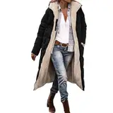 Damen Mantel Winter Elegant Daunenjacke Fleecejacke Outdoorjacke Sherpa Fleece Lang Pufferjacken Mit Kapuze Lange Steppjacke Steppmantel Mit Reißverschluss Wintermäntel Winter Warm Mantel Reversibel