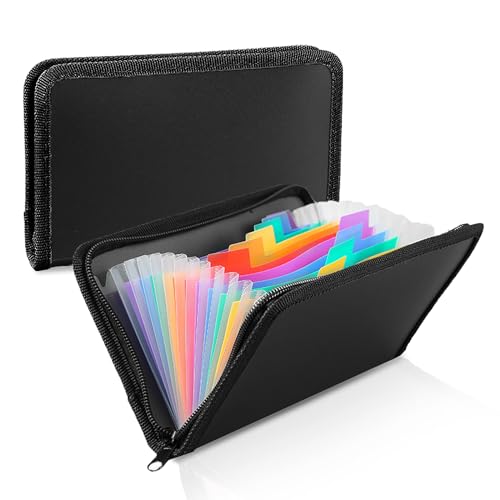 Quittung Coupon Organizer, 2 Stück Fächermappe A6 Kleine Dokumententasche mit Reißverschluss 13 Fächern Tragbar Aktenordner Geld Organizer mit Bunt Etiketten 21 x 13cm