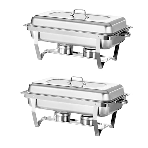 Jacgood Chafing Dish Profi Set Toulouse, Edelstahl Warmhaltebehälter, Speisewärmer, Rechaud, Chafing Dishes für Catering, Buffet und Party (2 Packung)