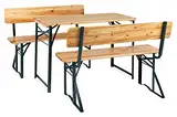 Stagecaptain BBDL-119 NT Hirschgarten Bierzeltgarnitur mit Lehne für Balkon - 119 cm Länge - Klappbare Festzeltgarnitur 1x Tisch, 2X Bank - Holz Sitzgarnitur - Innen & Außenbereich - Natur