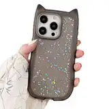 Rnrieyta Miagon Niedlich Katzenohren Hülle für iPhone 14 Pro,Glitzer Durchsichtig Weiche Silikon 3D Tier Handytasche für Frauen Mädchen Klar Kawaii Bling Stern Bumper