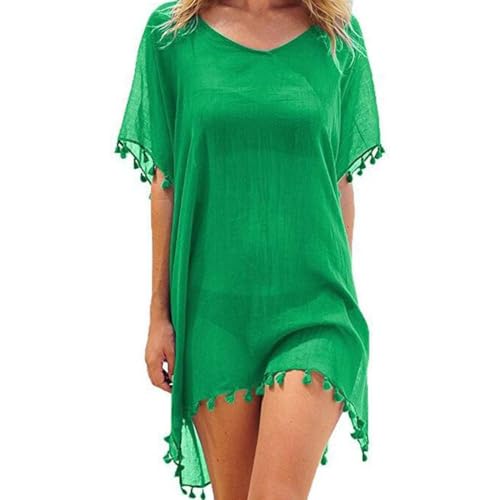 Hanaoops Damen Strandkleid Sommer Strandponcho Bikin Badeanzug Cover Up Strandtunika Strandurlaub Pareos Strandkleider Beachwear mit Quasten