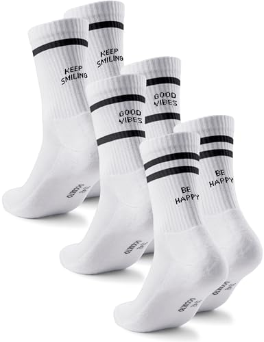 Occulto Damen & Herren Statement Tennis Socken 3er Pack (Modell: Leo) Happy 39-42