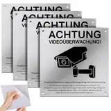 Hejo 4 Stück Videoüberwachung Schild, Aluminium Achtung Kamera Schild, 15x15cm Schild Kameraüberwachung, Selbstklebendes Kamera Überwachung Schild für Öffentliche und private Orte