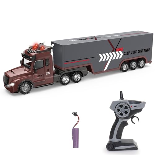 fisca Ferngesteuerte LKW-Spielzeuge, Kinder Ferngesteuerte Spielzeug-Transporter mit Lichtern und Geräuschen, Geschenk für Jungen und Mädchen 3 4 5 6 Jahre alt (Grey Print)