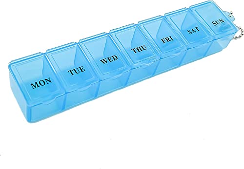 Boxsik Pill Box Organizer (blauw), 7 dagen 1 keer per dag medicijnopbergdoos, wekelijkse tabletpillencontainer voor vitaminen, supplementen en reismedicijnen