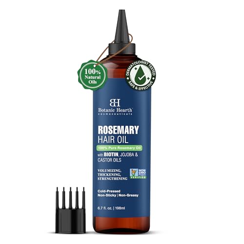 Botanic Hearth 100% reines Rosmarinöl für Haarwachstum (Rosemary oil for hair growth), angereichert mit Biotin | Haarstärkende Behandlung | Mit Jojobaöl und Rizinusöl | 6,7 fl oz