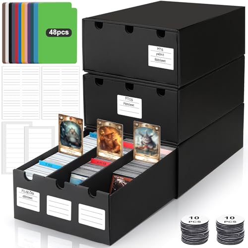AOBOPLE Karten Box für 9000+ Trading Card,Sammelkarten-Aufbewahrungsbox mit 48 Kartenteiler,Etiketten Klebeband und Schubladen,Sammelkarten Box Trading Card Box für TCG,MTG,PTCG,Sports Karten