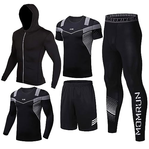 BOOMCOOL 5pcs Trainingsanzug Herren Activewear Laufshirt Schwitzanzug Sportbekleidung Schwitzanzug Kompressionshose Fitness Kleidung Traningsanzuganzug Strumpfhosen