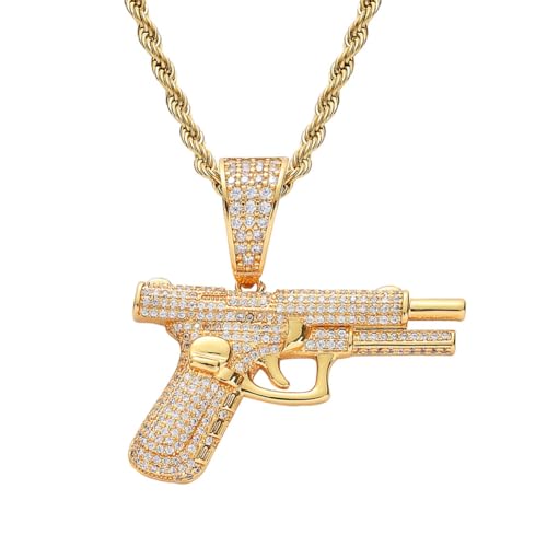 Kawailay Pistole Halskette Pistole Waffe Anhänger Kette Rock Punk Hip Hop Goldkette Rapper Biker Cooles Halskette für Männer Frauen - Gold Stil 1