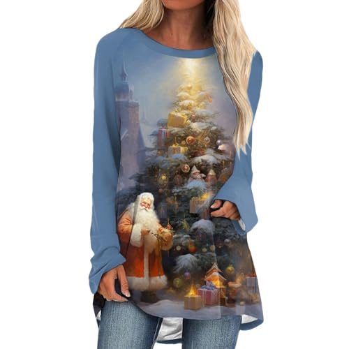 Damen Weihnachten Sweatshirt Damen Tshirt Baumwolle Damen Longshirt Langarm Elegant Oberteile Löwenzahn Baumwolle Shirt Casual Tops Tunika