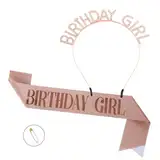 YYaaTING Geburtstag Krone Schärpe Geburtstag Tiara Kronen Golden Happy Birthday Mädchen Prinzessin Krone Haarreif Schärpe Geschenke zum Geburtstag Partyzubehör