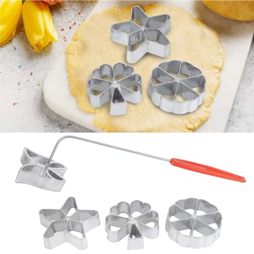 4 Stück Traditionelle Teigform, Rosetteneisen Tauchform Waffeln Waffelförmchen Hworost Waffeleisen Waffelbäckerei Spreewaldschleifen Set