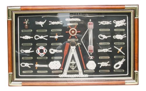Sea-Club Knotentafel mit 20 Knoten DE Knotenbild Holz/Messing/Glas 51x31cm