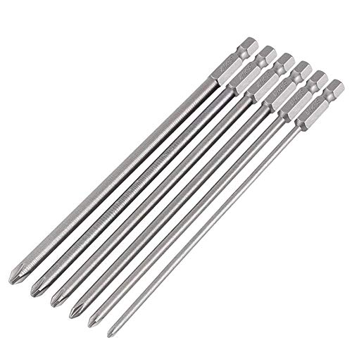 Mesee 6 Stücke Magnetischer lange Kreuzschlitz Schraubendreher Bits, 1/4 zoll Philips Schraubendreher Bits Set Werkzeug für manuelle elektrische Schraubendreher, Schraubendreher -150MM