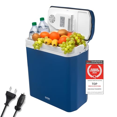 TZS First Austria elektrische Kühlbox 24 Liter | 12 Volt & 230 Volt | mit 12-V-Stecker fürs Auto | für Camping, Festivals & Reisen | mit Kühl- und Warmhaltefunktion | blau