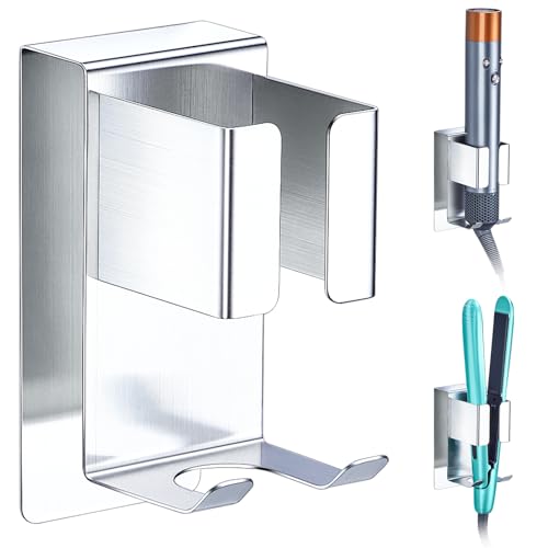 YYBO Glätteisen Halterung Ohne Bohren, Föhnhalter Wand, Edelstahl Lockenstab Halterung, Fönhalter Wandhalterung für Styler Zubehör, Fönhalterung Haartrocknerhalter Aufbewahrung für Bad