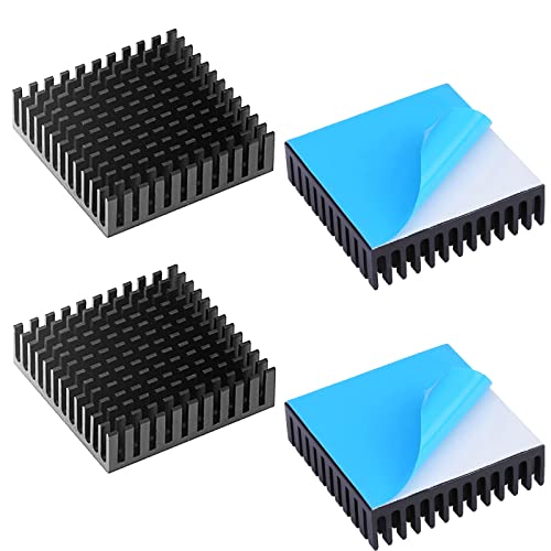 TAKUZA 4 Stück Kühlkörper, Aluminium Heatsink 40 * 40 * 11mm, Kühlkörper mit Klebeaufkleber, Schwarzer Gebrochener Schlitz, Kühlkörper für Computerhosts, 3D-Drucker, Router, Server usw.