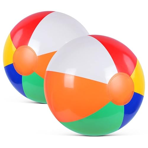 flintronic Aufblasbare Wasserbälle, Strandball in 40cm Durchmesser, 2 Stück Beachball in Regenbogenfarben, für Sommeraktivitäten im Freien, Wasserspiele, Schwimmbad-Strandparty