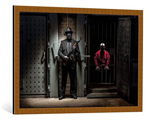 kunst für alle Bild mit Bilder-Rahmen: Petri Damstén Gefängnisaufenthalt - dekorativer Kunstdruck, hochwertig gerahmt, 95x65 cm, Kupfer gebürstet
