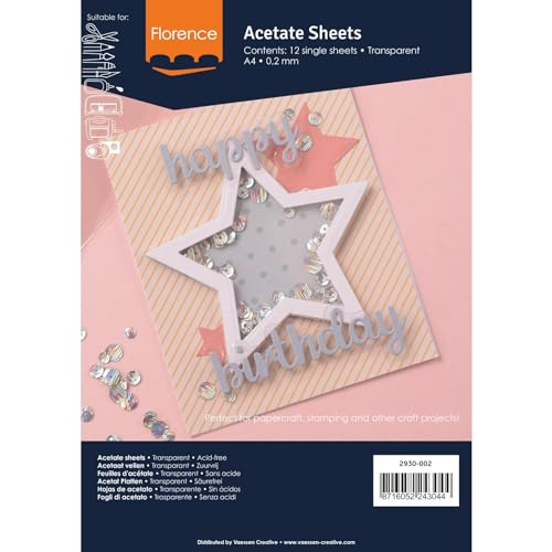 Vaessen Creative Florence Acetat Platten - A4 Kraftpapier - Transparent - 10 Stück - für Scrapbook, Karten und Basteln - Hitzebeständig