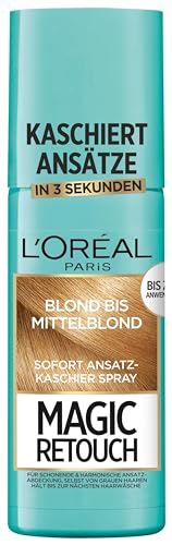 L'Oréal Paris Ansatz-Kaschierspray für stufenlose und natürliche Übergänge, Kaschiert Ansätze bis zur nächsten Haarwäsche, Magic Retouch, Blond bis Mittelblond, 1 x 75 ml