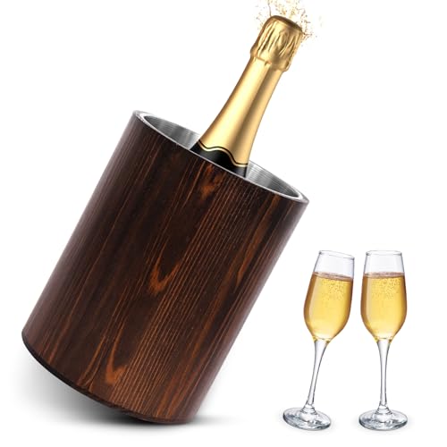 EASTSTORM Flaschenkühler für Wein, Champagner und Sekt Flaschen - Holz Edelstahl Doppelwand Weinkühler, Wine Cooler RetroGeschenk für Männer, ideal für romantische Abende im Garten und beim Abendessen