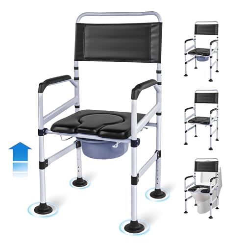 EOSPRIM Toilettenstühle höhenverstellbar, Toilettenstuhl fahrbar für senioren, Toilettensitzerhöhung mit Armlehnen, WC Sitzerhöhung für Senioren, Duschstuhl, Duschstuhlsitz mit Armlehnen