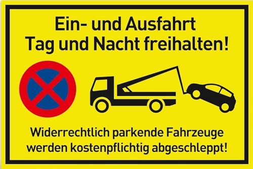 Brandengel® Hochwertiges Ein- und Ausfahrt Freihalten Schild Kunststoffplatte selbstklebend (Neongelb) 200 x 300 mm (Wiederrechtlich parkende Fahrzeuge werden ...)