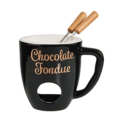 BUTLERS Schokofondue Set für 2 Personen – Tasse aus Porzellan für Teelicht mit Edelstahlgabeln und Bambusgriffen - mit Geschenkverpackung- Fondue Set