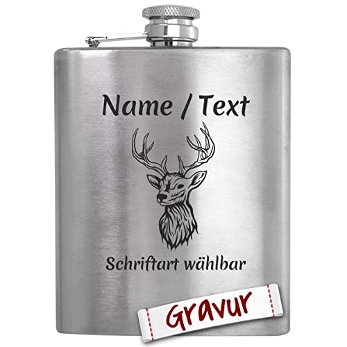 Jäger Geschenk Flachmann mit Gravur/Spruch personalisiert, Jagd Geschenke für Männer/Papa/Opa/Ehemann, Jagdschein Geschenkidee zum Geburtstag, Vatertag, Weihnachten