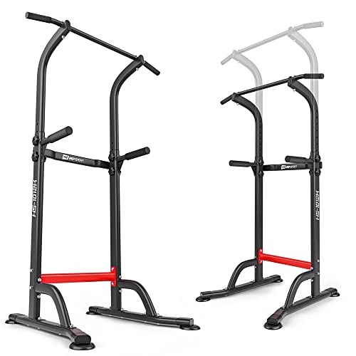 Hop-Sport Power Tower Klimmzugstange & Dip-Station, Höhenverstellbar, Freistehend, Fitnessgeräte für Zuhause, Home Gym, Calisthenics Equipment, Rückentrainer, Max. Belastbarkeit 150 kg
