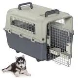 Froadp Transportbox für Haustiere Hund Katze Hundebox aus PP Kunststoff 67x51x58.5cm Katzentransportbox Hundetransportbox mit Rädern & Urinabstandshalter & Hängende Fressnäpfe Katzenbox
