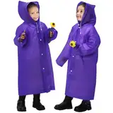 ANYOO Wasserdichte Regenponcho Regencape für Kinder, 2 Stück Regenmäntel Regenjacken mit Kapuze und Lang Ärmeln für Mädchen Jungen Größe 110–150 cm Wandern, Campen, Reisen, Lila