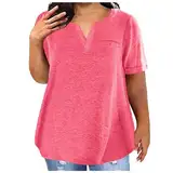 Übergroße T-Shirts für Damen, Übergröße, V-Ausschnitt, kurzärmelig, Sommer, einfarbig, elegant, lässig, Baggy-T-Shirts, einfarbig, Baumwolle, Damenblusen, 25, L
