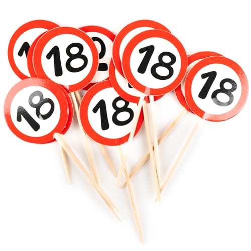 18 Geburtstag Deko Partypicks Verkehrszeichen rot/weiß - Originelle Dekoration für einen gelungenen 18. Geburtstag Junge oder Mädchen - Tiwoca