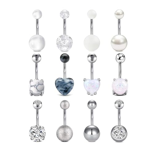 ClcIosis 12 Stück Bauchnabelpiercing Silber Piercing Bauchnabel, für Alltag Strandurlaub Einfaches Design