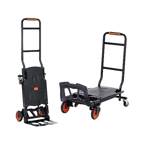 VEVOR 2-in-1 Sackkarre Klappbar 136kg Tragfähigkeit Transportkarre Aluminiumlegierung & Kohlenstoffstahl Sackkarre ⇋ Plattformwagen Trolley für Lade- & Transportaufgaben im Innen- & Außenbereich