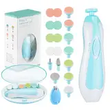 Zooawa Baby Nagelknipser 20 in 1, Elektrischer Baby Nageltrimmer, Nagelfeilen Set mit 12 Ersatzpads, Pflegeset für Neugeborene Säuglinge Kleinkinder Erwachsene, Zehen Fingernägel Pflege, Blau