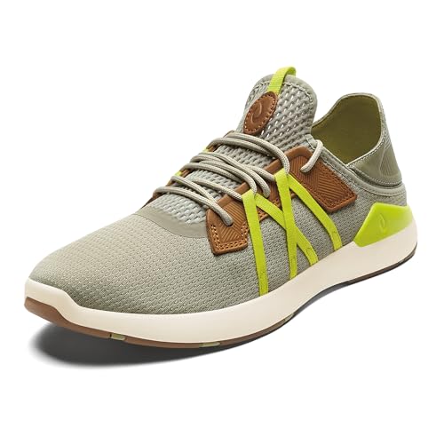 OLUKAI Mio Li Herren-Sportschuhe, vielseitiger und lässiger Sneaker, atmungsaktives und bequemes Netzgewebe, gepolsterte Fußgewölbeunterstützung und sichere Passform, Mist/Citron, 44 EU