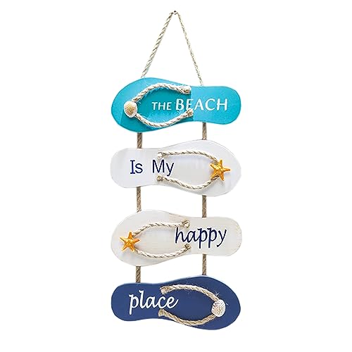 Hängeschild Holz, Wandschild Holz Beach, Deko Schild mit Spruch, Beach Strand Deko, Flip-Flop-Wandornament mit Strand-Design, Wand Ornament Hängende für Zuhause, Bar, Café, Strandrestaurant, Partys A