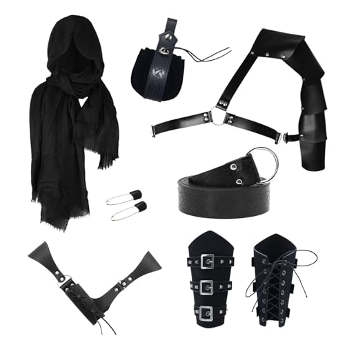 Mittelalter Ritter Zubehör Zubehör Set mit Mittelalterlichem Gürtel Retro-Kopftuch Steampunk-Schulterpanzer Armschienen, Beutel, Schwert, Frosch, Sword Frog Renaissance Retro Accessories