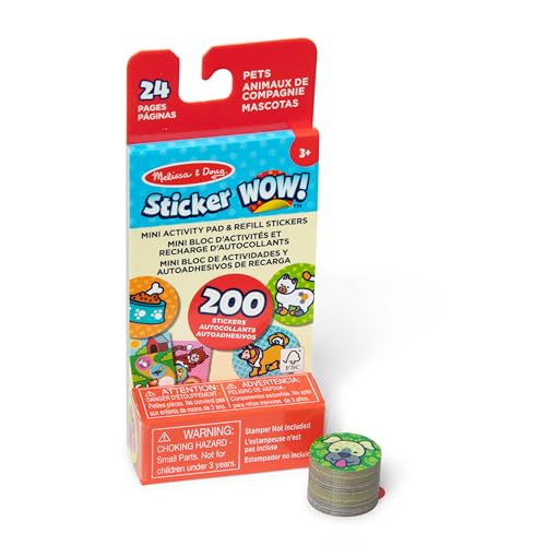 Melissa & Doug Sticker Wow! Mini-Aktivitätenblock und 200 Aufkleber zum Nachfüllen für den Aufkleberstempel Aktivität Bastelspielzeug zum Sammeln – Haustier-Aufkleber